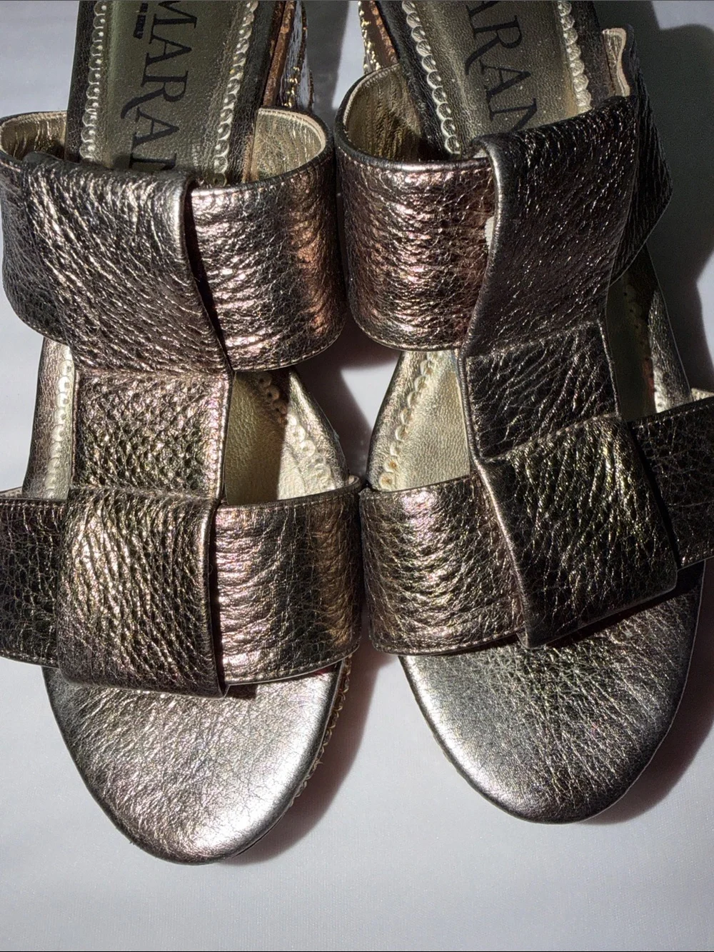 Metallic Bronze Wedge Sandals - Women's Comfortable Slip-On